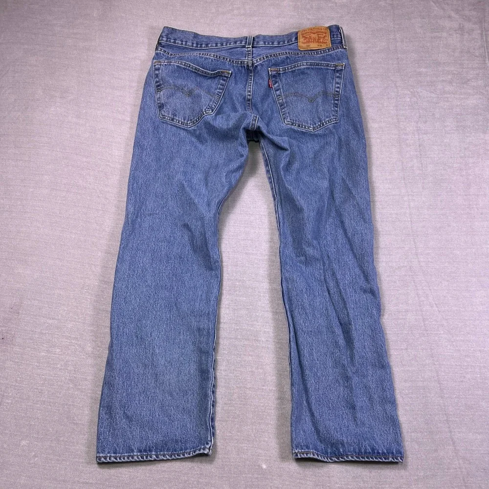 Levis 501 Original Straight Leg Mid Rise Button Fly Jeans Mens 36x29 Blue Denim